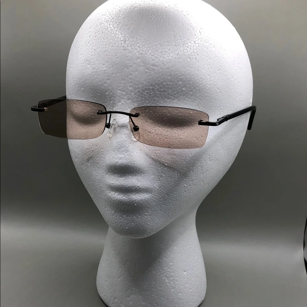 YesGlasses YesLook Black Metal Rectangle Rimless Tinted Sleek Sunglasses Mast